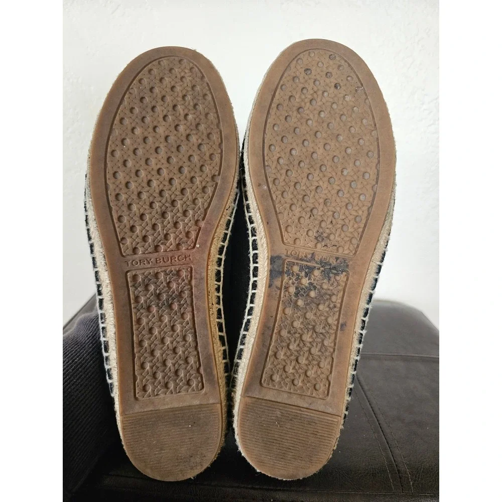 TORY BURCH BLACK‎ SUEDE BOHEMIAN CHIC FLAT CAP TOE ESPADRILLE FLATS SZ 7.5